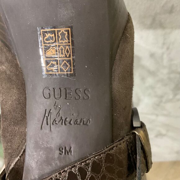 GUESS BY MARCIANO BROWN SUEDE snake print BUCKLED ZIP stacked Booties women’s 9M - Picture 10 of 10